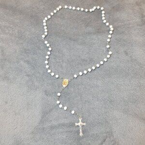 ✝️Blessed Clean White Virgin Mary Our Lady of Guadalupe Wooden Rosary Beads